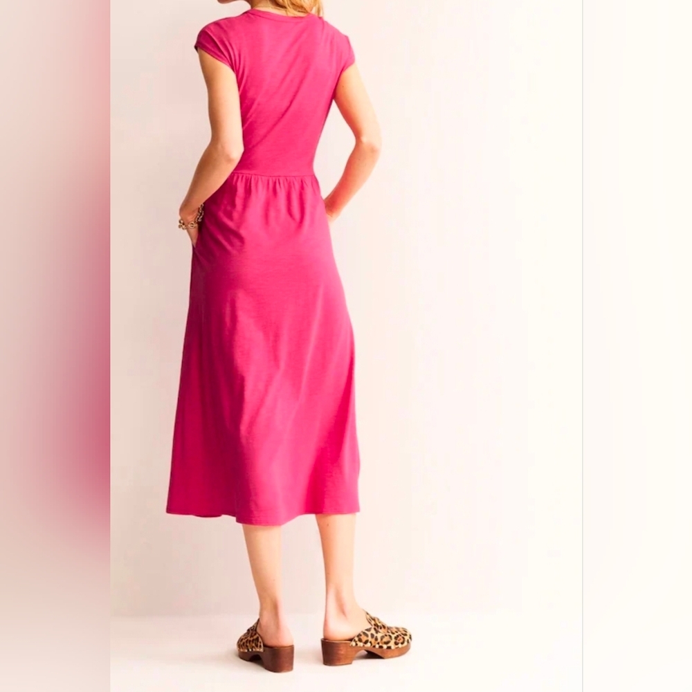 NWOT Boden Pink Chloe Notch Jersey Maxi Barbiecore Dress Sz 8 - Picture 2 of 16
